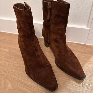 Zara Brown Suede Ankle Boots- 38